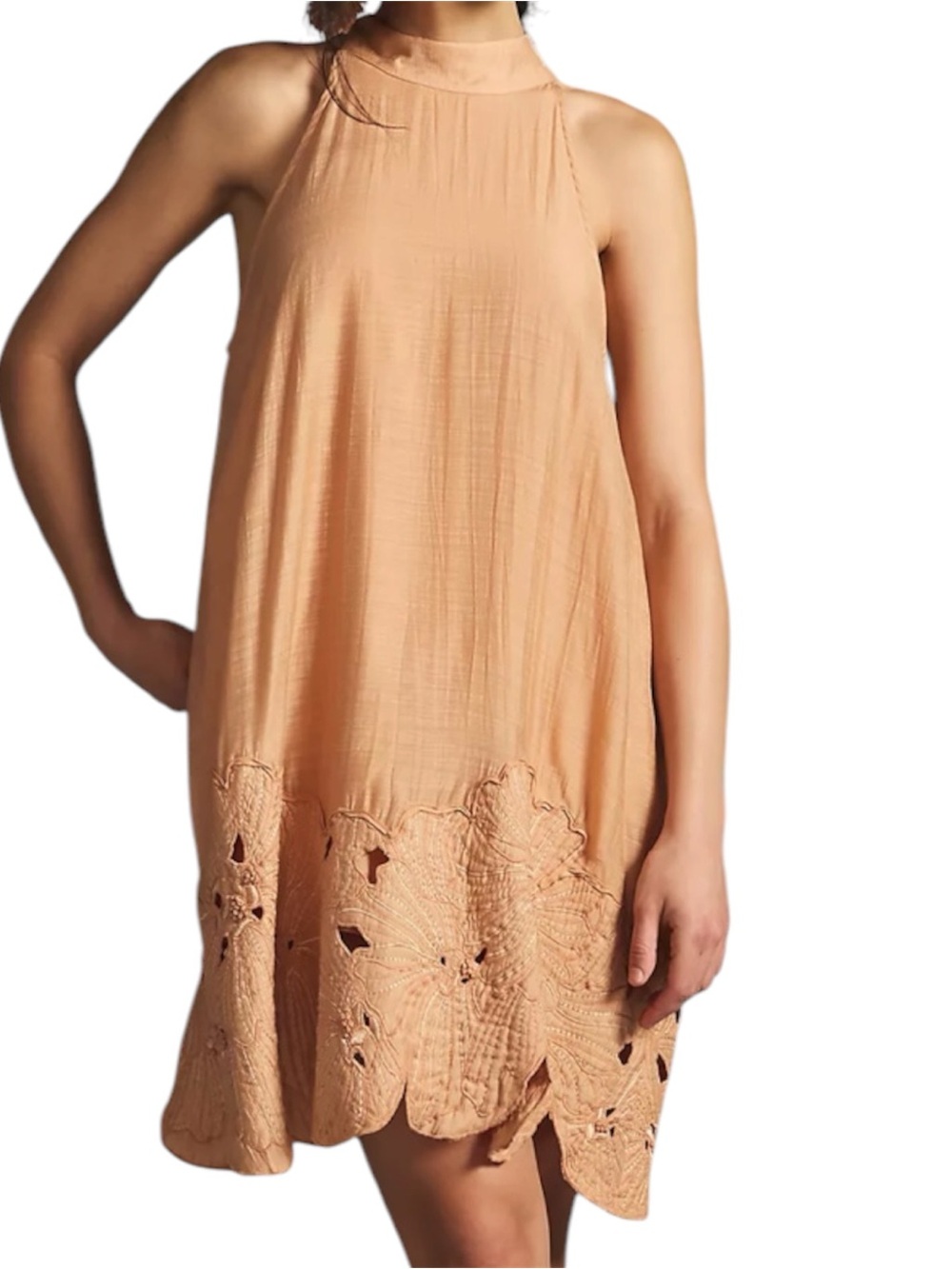 By Anthropologie Beaded Floral Mini Dress Womenโs M Tan Sleeveless Pre-Owned